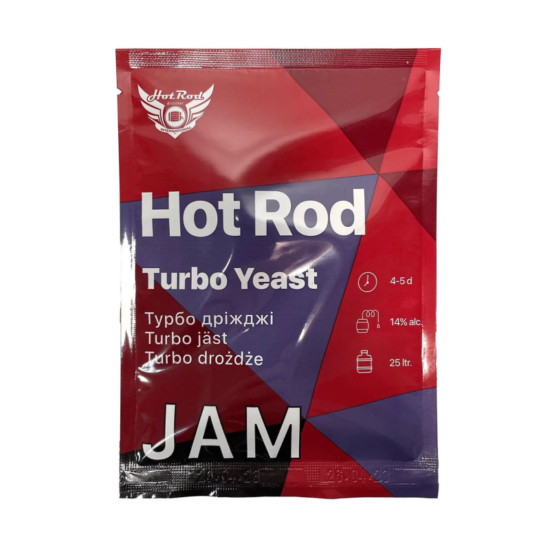 Спиртові турбо дріжджі Hot Rod Jam на 25 л (69 г) для фруктових браг Спиртові турбо дріжджі Hot Rod Jam на 25 л (69 г) для фруктових браг